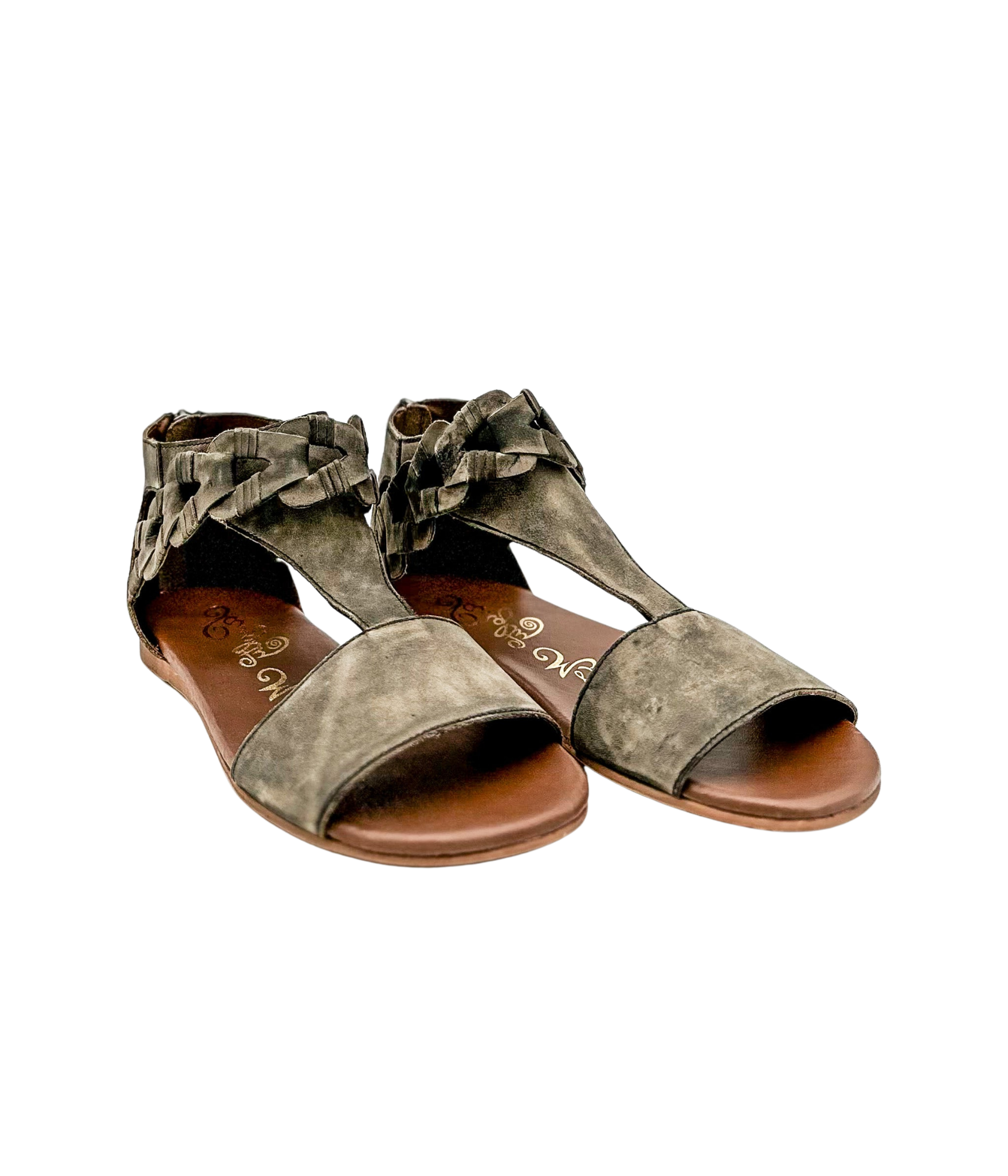 Loop D Loop Black Leather Sandals With Back Zip Open Toe Naughty Monkey